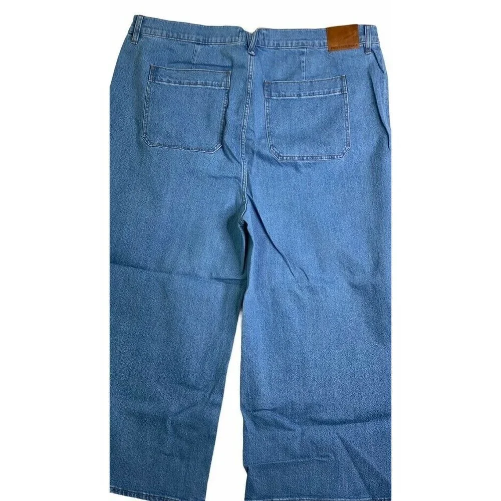 Point Sur Womens Wide Leg Cropped Jeans Blue‎ Pocke